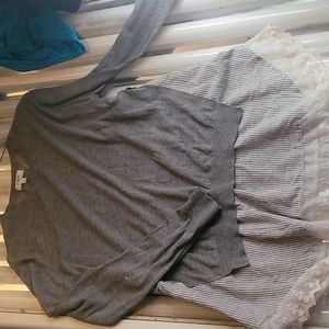 Umgee l, sweater, over striped shirt